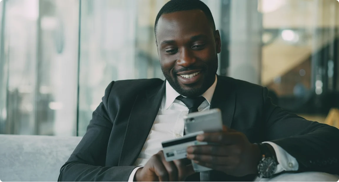 An employee using his phone to manage healthcare benefits